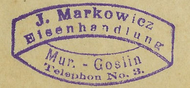 Julius Markowicz stamp in Murowana Goslina,  c.1905